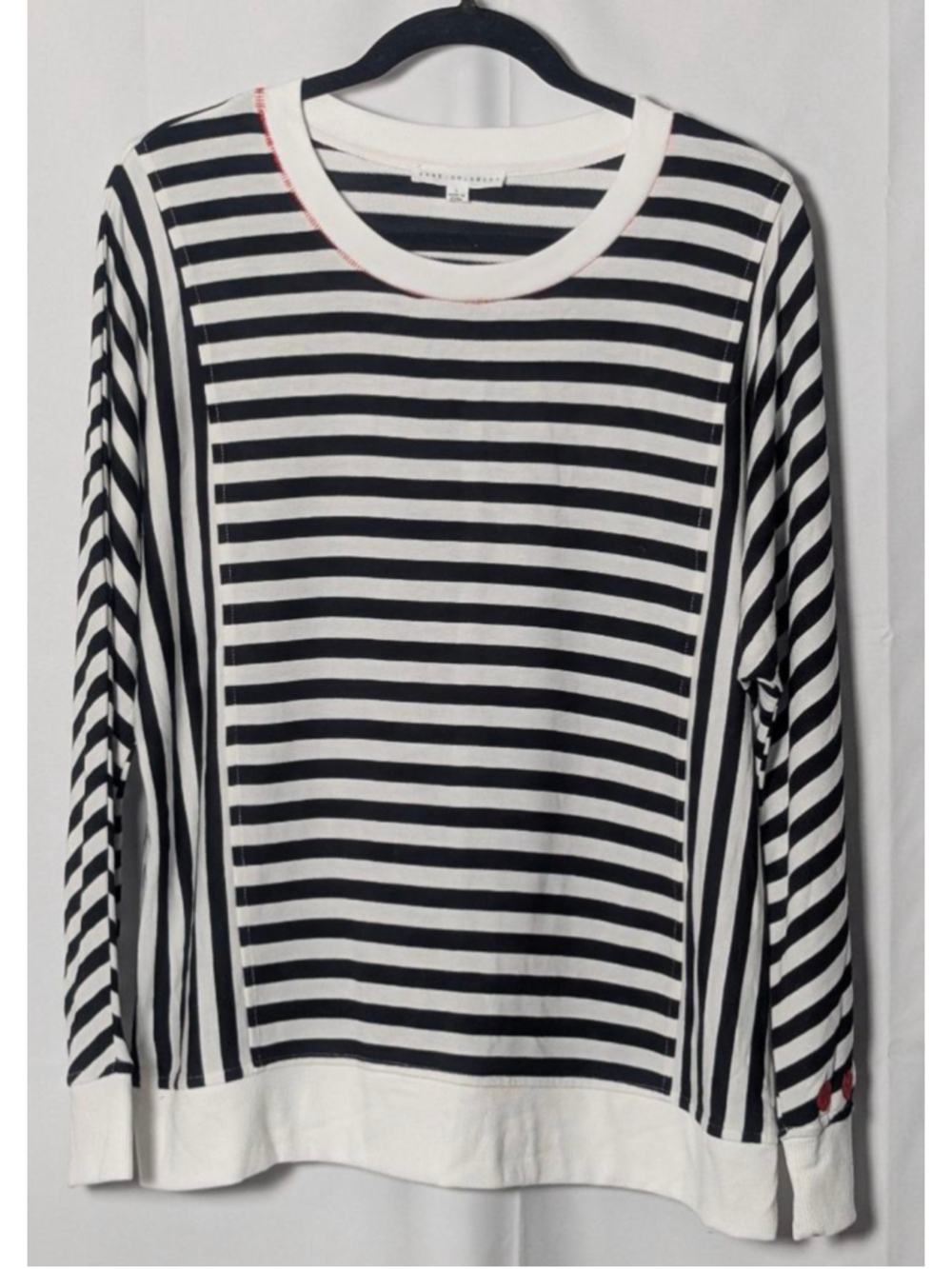 Jane + Delancey Striped Pullover Top Black White Red Heart Detail Size Large